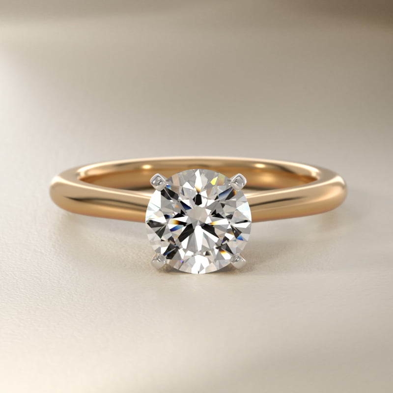 Round 1 CT Certified Diamond Petite Solitaire Engagement Ring In 14K Yellow Gold