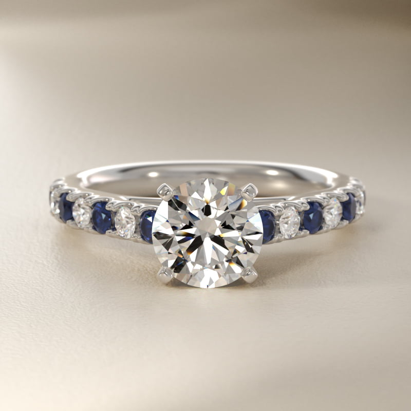 Riviera Pavé Sapphire and Diamond Engagement Ring in 18k White Gold