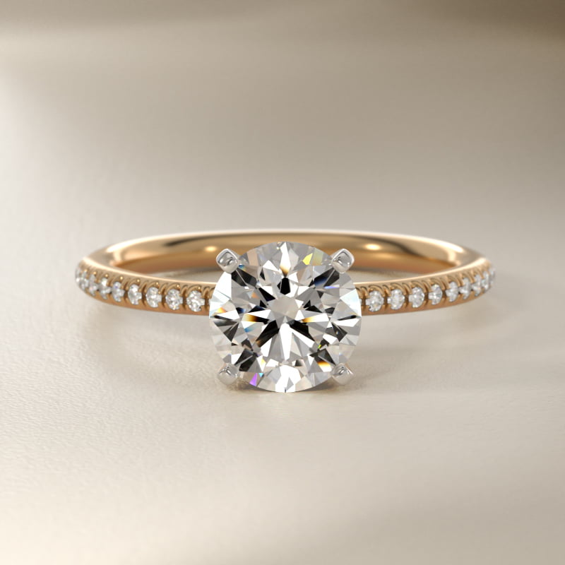 Round 1.5 CT Certified Diamond Petite Micropavé Engagement Ring In 14K Yellow Gold