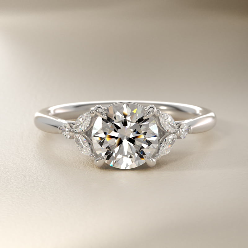 Floral Marquise Diamond Engagement Ring in 18k White Gold