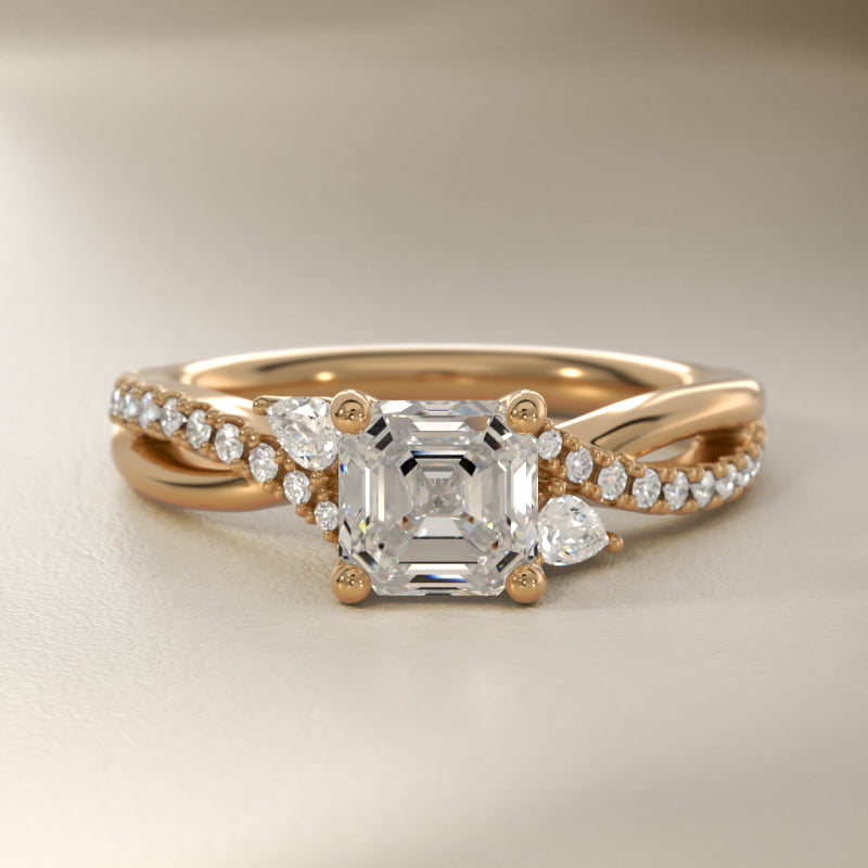 Romantic Diamond Floral Asymmetrical Twist Engagement Ring in 14k Yellow Gold (1/4 ct. tw.)