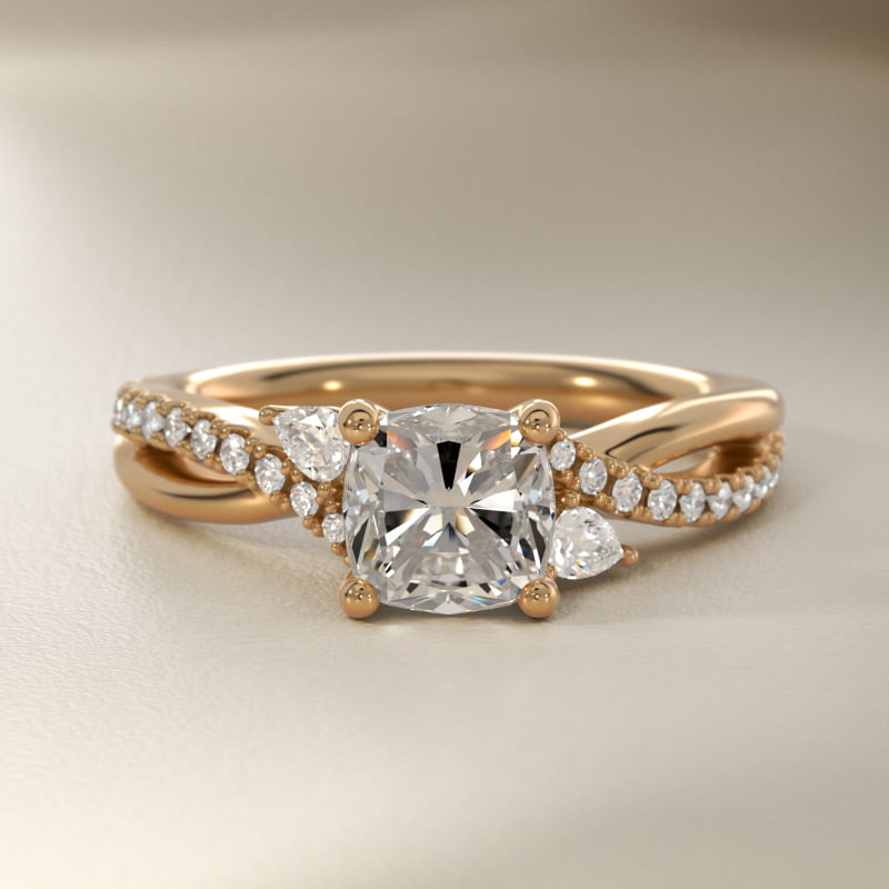 Romantic Diamond Floral Asymmetrical Twist Engagement Ring in 14k Yellow Gold (1/4 ct. tw.)