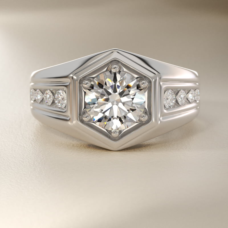 Men's Hexagon Diamond Channel Engagement Ring in 14k White Gold (3/8 ct. tw.)