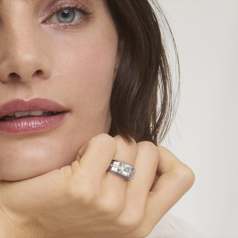 Men's Brushed Finish Diamond Channel Engagement Ring in 14k White Gold (1/4 ct. tw.)