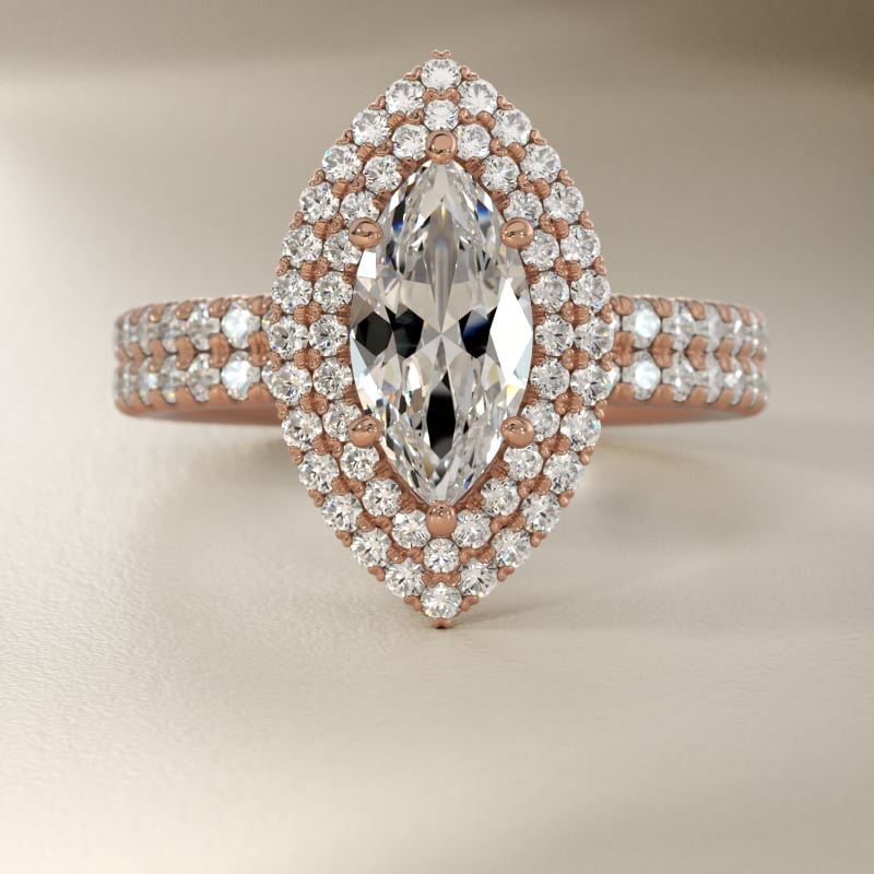 Blue Nile Studio Double Halo Gala Diamond Engagement Ring in 14k Rose Gold (7/8 ct. tw.)