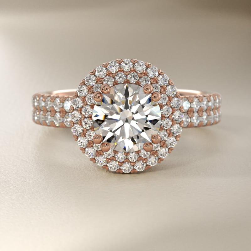 Blue Nile Studio Double Halo Gala Diamond Engagement Ring in 14k Rose Gold (7/8 ct. tw.)