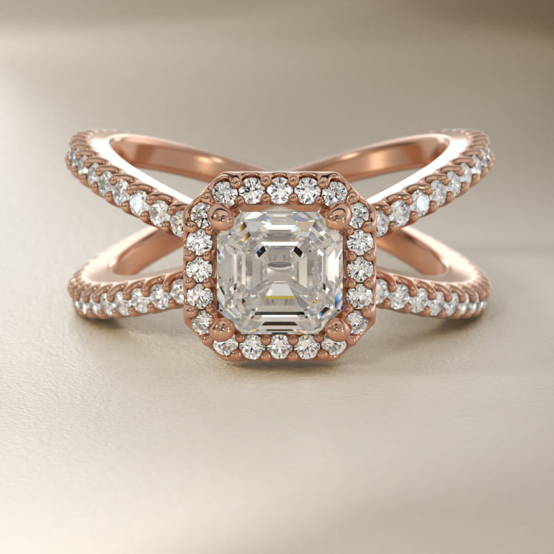 X Split Shank Hidden Halo Diamond Engagement Ring in 14k Rose Gold (1/2 ct. tw.)