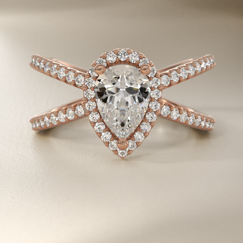 X Split Shank Hidden Halo Diamond Engagement Ring in 14k Rose Gold (1/2 ct. tw.)