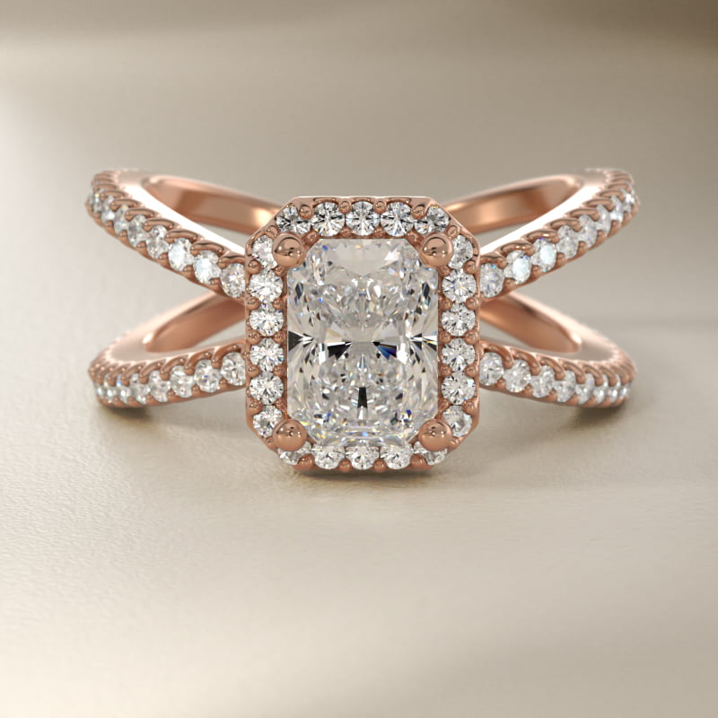 X Split Shank Hidden Halo Diamond Engagement Ring in 14k Rose Gold (1/2 ct. tw.)