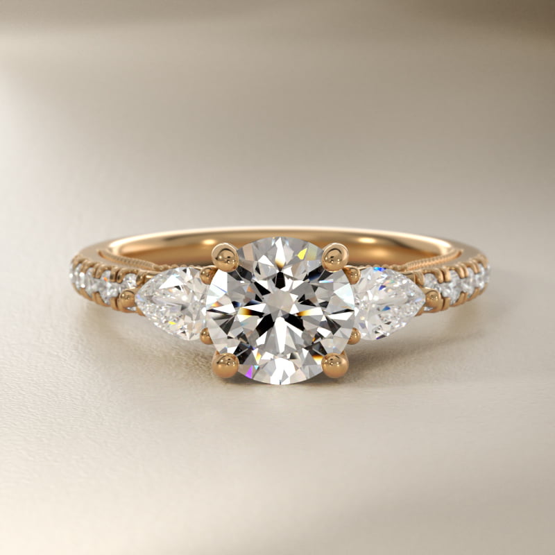 Lace Bridge Three Stone and Pave Diamond Engagement Ring  in 14k Yellow Gold (1/2 ct. t.w)