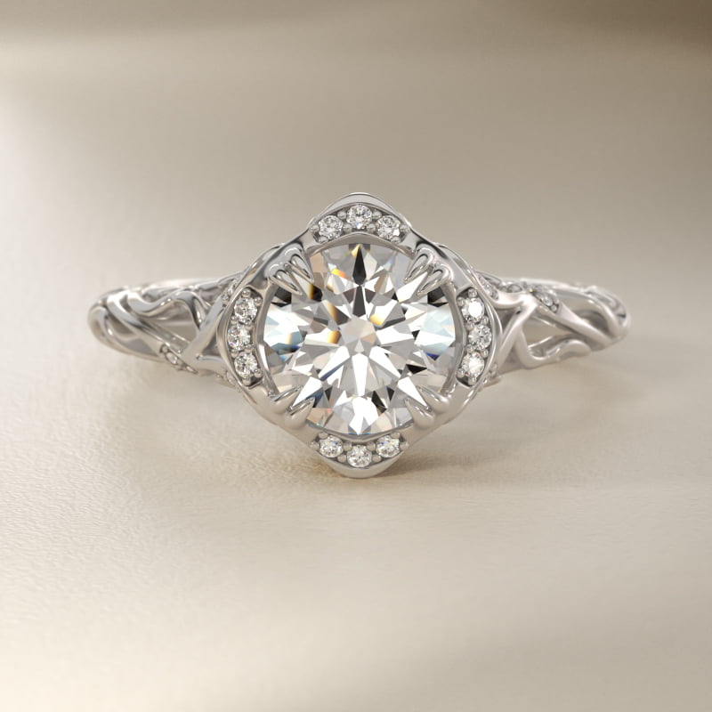 Diamond Filigree Vintage-Style Engagement Ring In Platinum