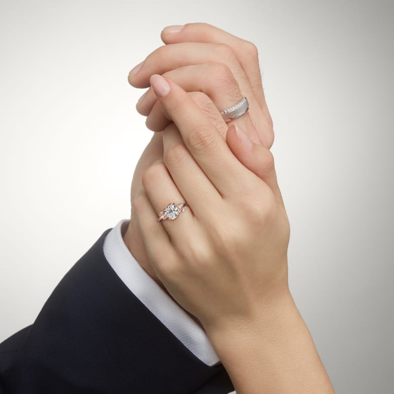 Entangled Vines Side Stone Diamond Engagement Ring In 14K Rose Gold