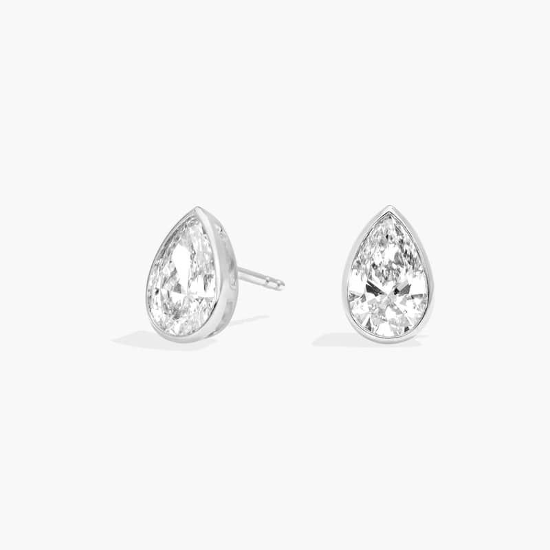 Bezel Diamond Stud Earrings With 2 CTW Pear Shaped Diamonds in 14K White Gold