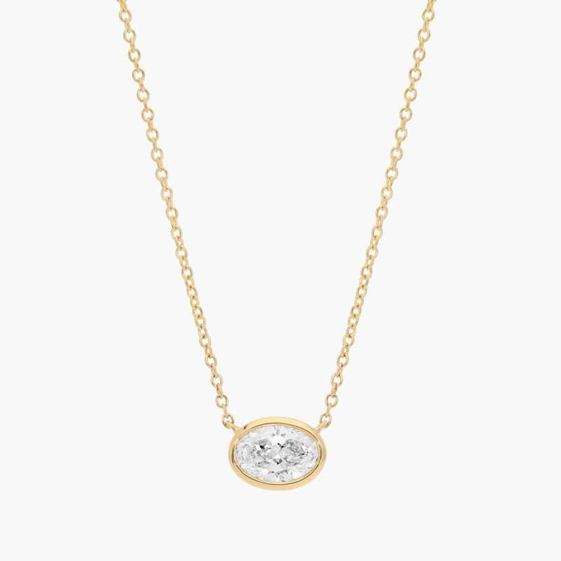 East-West Bezel Solitaire Pendant Necklace With 1 CTW Oval Cut Lab-Grown Diamond in 14K Yellow Gold