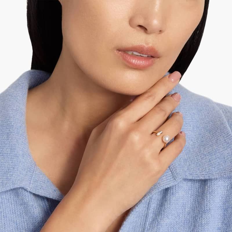 Freshwater Cultured Pearl and Diamond Bar Fashion Ring in 14k Yellow Gold (7.5-8mm)