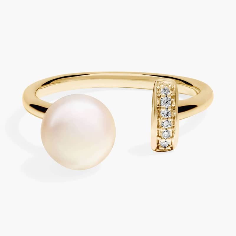 Freshwater Cultured Pearl and Diamond Bar Fashion Ring in 14k Yellow Gold (7.5-8mm)