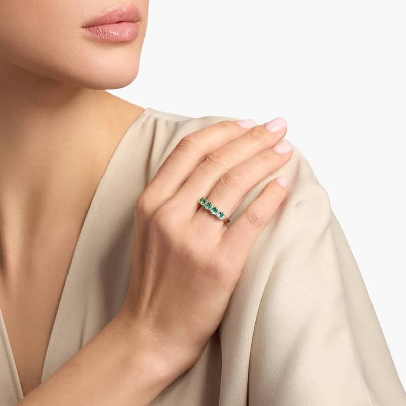 Emerald and Diamond Five-Stone Ring in 14k White Gold